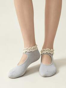 1/5 Pairs Lace Trim Cute Ballet Style Ankle Socks, Lightweight For Spring/Summer (Socks Only, No Insole) - Multicolor - View 12