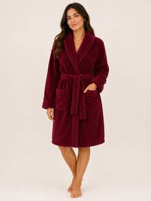Unisex Warm Winter Bathrobe, One Size, Long Sleeves - borgoña - Ver 3