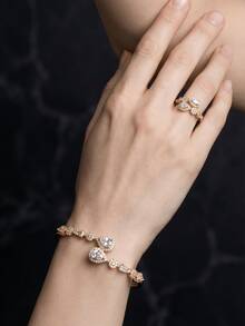 Bộ 2 món nhẫn và vòng tay hở sang trọng, đính đá pha lê hình quả lê và tròn lấp lánh, thiết kế thanh lịch, mạ bạc/vàng, phù hợp đeo hàng ngày, dự lễ hội, tiệc tùng, đám cưới, quà tặng Eid/tốt nghiệp. - Những giọt nước lấp lánh - Xem 2