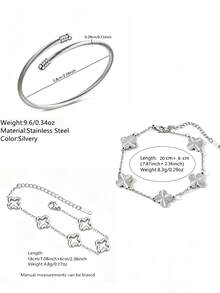 VceTd 1 Set de Joyas de Acero Inoxidable con Diseño de Elemento de Trébol de Moda, Adecuado para Uso Diario o Ir al Trabajo de Mujeres, También Hace un Gran Regalo para Amigos - Plateado - Ver 3