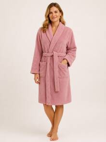 Unisex Warm Winter Bathrobe, One Size, Long Sleeves - Raspberry Rose - View 2