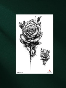1pc Cool Adult Temporary Tattoo, Floral Sketch Design, Sexy & Unique Black Tattoo Sticker, Waterproof & Sweatproof, Long-Lasting 7-14 Days, Easy To Apply & Remove, Can Cover Scars, Unisex For Ankle, Waist, Leg, Arm - Black - View 3