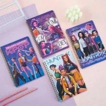 1本K-Pop Huntrix K-Pop女团主题螺旋笔记本，可爱卡通人物便携式日记本，适合旅行、办公和K-Pop粉丝周边产品 - 彩色 - 查看 4