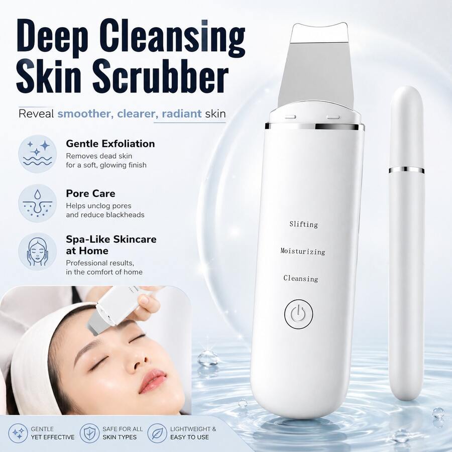 Professional Skin Scrubber For Home Skincare, Deep Cleansing & Gentle Exfoliation Facial Spatula, Safe For All Skin Types Portable Face Lifting Device, Gentle Exfoliating Tool For Radiant Skin - Blanco - Ver 1