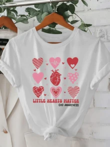 Red And Pink Hearts Symbolizing Awareness Of Children's Heart Health And Love For Life With Messages Of Hope And Unity. Comfortable Casual Women's T-Shirt For Everyday Wear. - 白色 - 查看 1