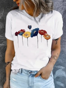 Colorful Flowers Symbolizing Joy, Renewal, And Hope, With Petals In Vibrant Tones That Evoke The Beauty Of Nature And The Free Spirit. A Modern, Comfortable, Casual Women's T-Shirt For Everyday Wear. - 白色 - 查看 8