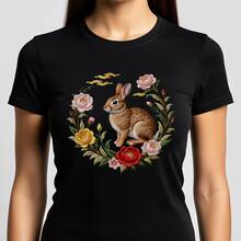 1pc Floral Rabbit Pattern Garment Imitation Embroidery Heat Transfer Sticker, DTF Heat Press Decal For T-Shirt T-Shirt DIY, Rabbit Flower Pattern Sticker For Clothing, Jeans, Backpack Decoration - A06 - View 6