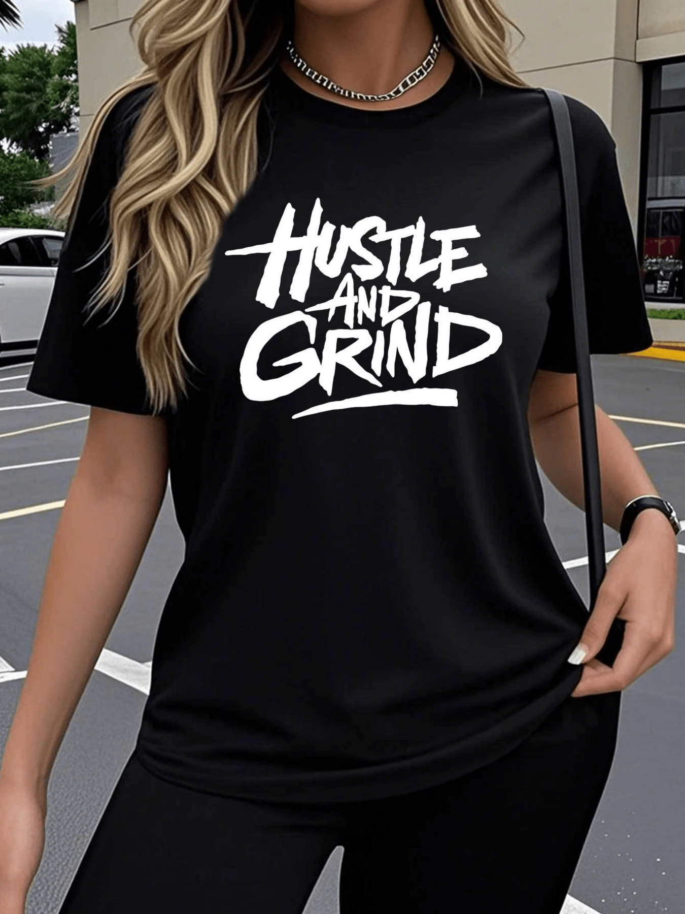 Motivational Phrase With Large Letters That Convey Energy, Effort And A Positive Attitude To Inspire Every Day. Women's Casual, Modern, Comfortable T-Shirt For Everyday Wear. - 黑色 - 查看 1