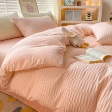 Double-Layer Quilt Cover Set - Light-Colored Fringed Velvet Ball Bedding Set (3-Piece Set) Including 2 Pillowcases. Soft And Comfortable Microfiber Double-Layer Bedding Set With Zipper Closure. Suitable For All Seasons (200x200 Cm) - Seersucker (Beige) - View 9