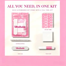 UltraBaddie 10 PCS Handmade Stiletto Press-On Nails | Sage Green & Nude Acrylic Nails, 3D Pink Cherry Blossom & Metallic Gold Edgy Art (Tool Kit Included) - Multicolor - View 7