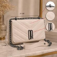 Bolsa Pequena Feminina Moderna Estilosa Alça Lateral Transversal de Corrente Com Bolso + Porta Cartão - Bege - Visão 4