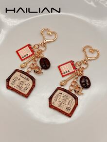 HAILIAN 1件咖啡主題包包掛飾鑰匙圈，附咖啡豆與咖啡菜單吊飾，可愛愛心扣環，返校季理想禮物 - 彩色 - 查看 9