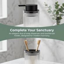 2pcs Bathroom Set Liquid Soap Dispenser And Toothbrush Holder, Glass Material, Modern Striped Style, Suitable For Bathroom Countertop - Multicolor - View 4