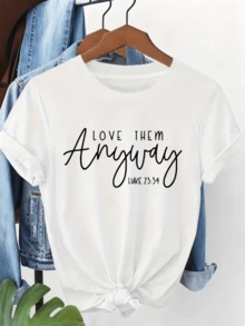 An Inspiring Message Conveying Empathy, Forgiveness, And Love For Others, Encouraging Kindness Even In Difficult Times. Casual White Women's T-Shirt With Modern Motivational Text - White - View 8