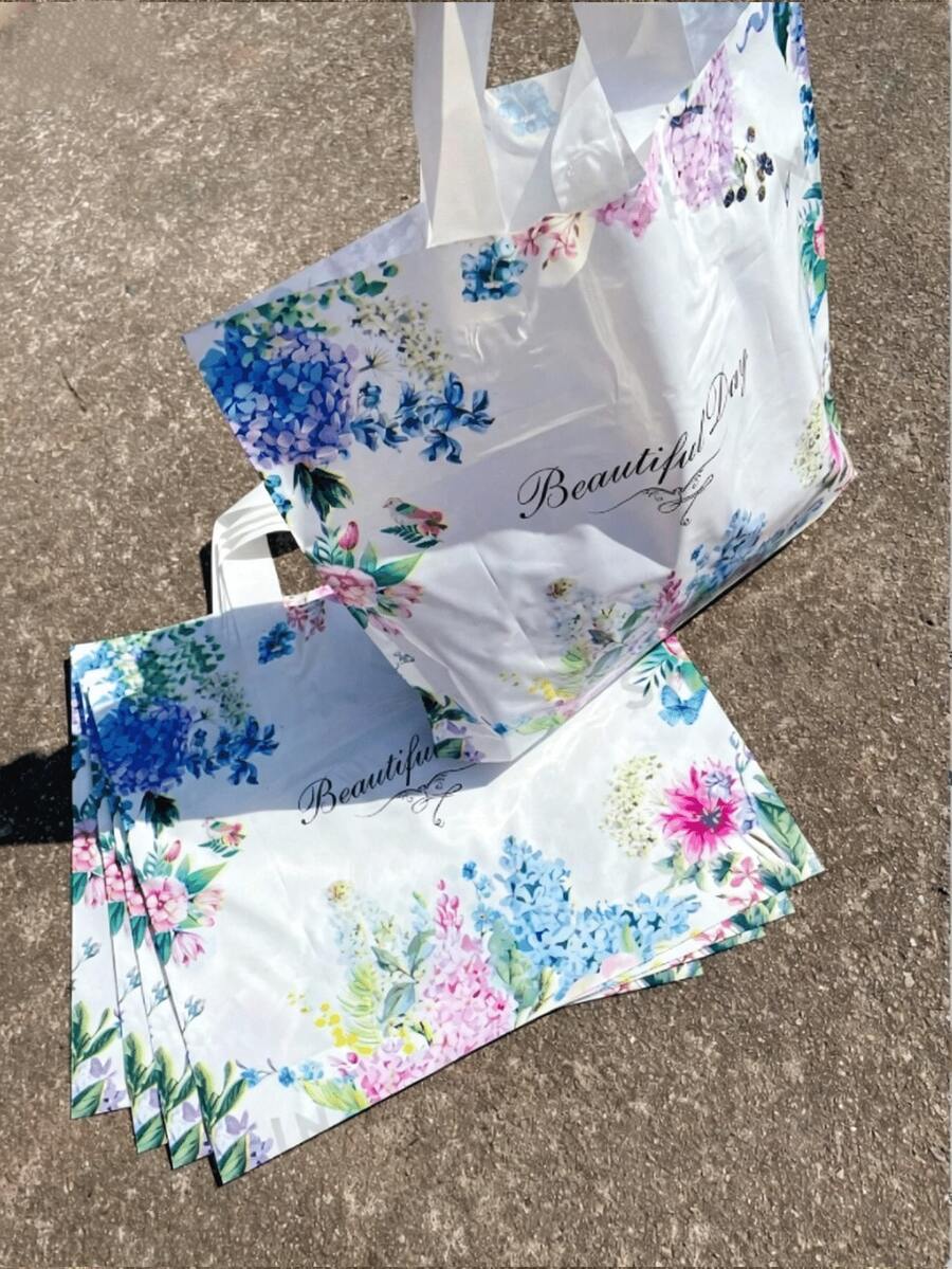 10 piezas Bolsas de regalo de plástico con estampado floral azul y texto "Que tengas un buen día" impreso, adecuadas para fiestas, eventos, embalaje de regalos de San Valentín, decoraciones de baby shower, recuerdos de boda, decoración de reuniones familiares - azul - Ver 1