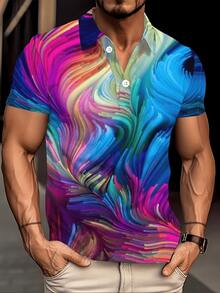 Abstract Flow Of Colorful Energy Symbolizing Passion Creativity And Freedom With Dynamic Brushstroke Movement 3D Printed Boys POLO Shirt For Men Casual Summer Wear - Multicolor - View 6
