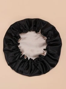 Mũ ngủ satin hai lớp có thể điều chỉnh, được làm từ vải satin mềm mại, thiết kế tiện dụng với dây chun và dây rút, chống tĩnh điện và thoáng khí, thích hợp cho giấc ngủ, spa và sử dụng trong tháng Ramadan, có màu đen. - màu đen - Xem 4