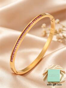 Camhanno 5/1 món - Bộ vòng tay nữ màu hồng nhẹ nhàng, vòng tay thép không gỉ mạ vàng 18k đính đá zirconia không phai màu, hộp quà sinh nhật và lễ hội - vàng 2 - Xem 9