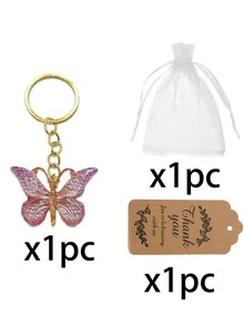 15/3pcs Purple Butterfly Keychain Set, Includes Butterfly Shaped Keychains, Thank You Cards, White Bags, Wedding Party Decor, Bridesmaid Gifts, Bridal Shower Favors, Wedding Souvenirs, Suitable For Wedding Guest Gifts Or Favors, Perfect For Gifting - Multicolor - View 12