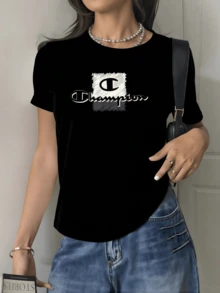 Central Symbol Expressing Inner Strength And Overcoming Adversity, With Prominent Lettering In Soft Tones Creating An Inspiring Contrast. Modern Casual Women's T-Shirt For Everyday Wear. - 黑色 - 查看 6