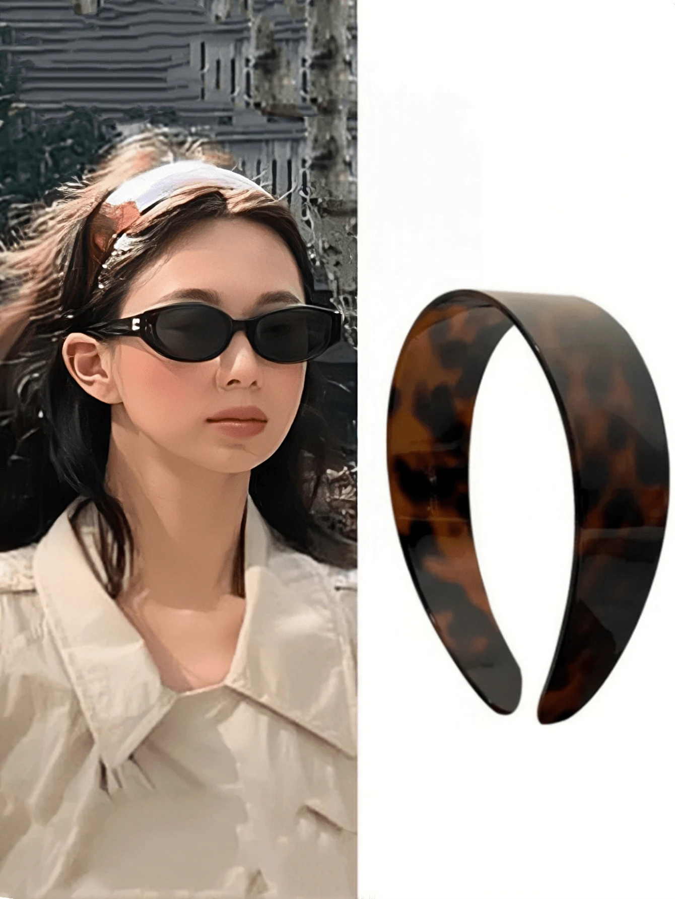 1個復古玳瑁色塑料齒狀防滑髮箍,基本款成人女性洗臉用髮圈 - 彩色 - 查看 1