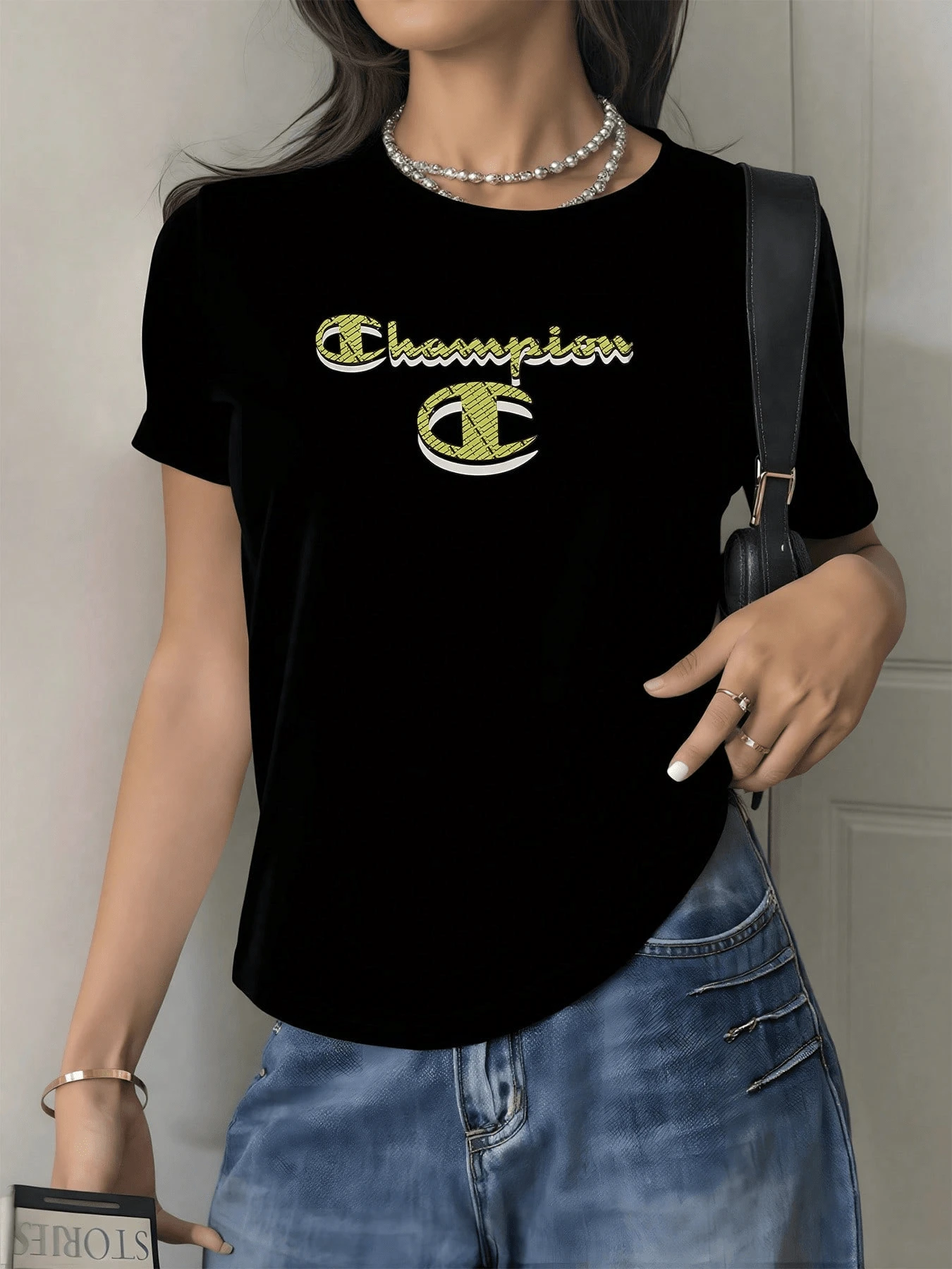 Text On The Chest With Large Letters Symbolizing Inner Strength And Self-Confidence Against A Dark Background Creating A Modern Contrast. Elegant Casual Women's T-Shirt For Everyday Wear. - Black - View 1
