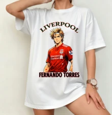 Fernando Torres Liverpool Anime Style T-Shirt | Gender-Neutral Oversized Football Fan Shirt White - Putih - View 7