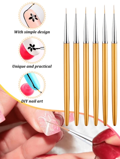 Bộ 3/6 cọ vẽ móng nghệ thuật, đầu cọ siêu mảnh, cán kim loại mạ vàng, dùng để vẽ đường nét chính xác, chi tiết, vẽ hoa, thiết kế móng gel, dụng cụ làm móng tại nhà, thủ công DIY, thư pháp & mỹ thuật, phù hợp cho người mới bắt đầu và chuyên nghiệp.