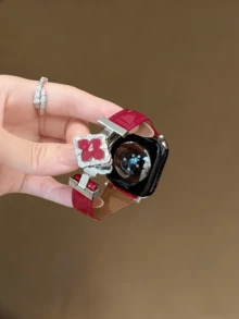 Compatible With Apple Watch Magnetic Premium Creative Letter Personalized Faux Leather Strap, Size 38/40/41/42/44/45/46/49mm, Suitable For Ultra/SE 2/SE1/Series 11/10/9/8/7/6/5/4/3/2/1 - Patent Leather Red and Silver - View 8