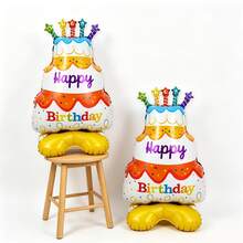 2 piezas Base de soporte para globos con diseño de pastel de cumpleaños, globos de pastel de cumpleaños de 3 niveles de colores, adecuados para decoración de fiesta de cumpleaños y aniversario - Ver 5