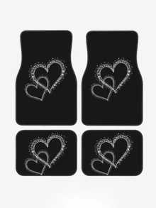 Bộ thảm xe hơi 4 mảnh họa tiết trái tim, thảm polyester chống trượt chịu được mọi thời tiết, phù hợp cho xe hơi, SUV và xe tải, tương thích với mọi loại xe, dùng được cả phía trước và phía sau, dễ dàng lắp đặt. - A - Xem 4