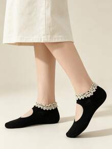1/5 Pairs Lace Trim Cute Ballet Style Ankle Socks, Lightweight For Spring/Summer (Socks Only, No Insole) - Multicolor - View 7