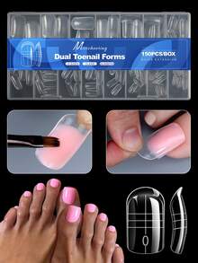 150Pcs Clear Dual Toenail Forms, 15 Sizes Polygel Toenail Extension Molds With Scale, Quick Extension Tips For Acrylic/Builder Gel, Salon & Home DIY Pedicure Nail Art - Clear - View 2