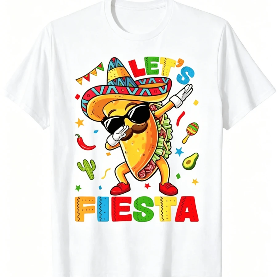 Viva La Fiesta! Tacos And Dab Dance, Cinco De Mayo, Mexican Boy | Printed On Breathable Cotton Children's T-Shirt, Crew Neck - 白色 - 查看 1