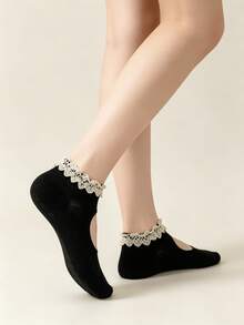 1/5 Pairs Lace Trim Cute Ballet Style Ankle Socks, Lightweight For Spring/Summer (Socks Only, No Insole) - Multicolor - View 6
