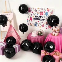 10个/套 10英寸黑色4D圆形铝箔气球，适用于生日派对和庆祝活动、生日派对装饰、派对装饰、毕业派对、婚礼装饰、悬挂气球、场景装饰、主题气球 - 黑色 - 查看 7