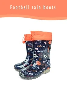 Wasserdichte rutschfeste Regenstiefel für Kinder mit Fußballmuster, Kordelzug, leicht, geruchlos, leicht zu reinigen, rutschfest und bequem, geeignet für Jungen und Mädchen Outdoor-Aktivitäten - Verschiedenfarbig - Übersicht 3