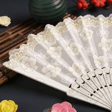 1pc White Sakura Handheld Folding Fan, Gold Foil Printed, Portable Hand Fan For Home, Summer, Wedding, Party, Gift, Elegant Floral Pattern, Lightweight And Easy To Carry - Multicolor - View 7