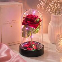 Enchanted Rose With LED Light – Decorative Eternal Flower In Acrylic Dome - RED (NEW) - View 2