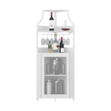 Soonbuy Corner Wine Cabinet With Removable Wine Rack, Industrial Wine Cabinet With Glass Holder And Mesh Door, Liquor Coffe Bar Cabinet With Adjustable Shelves - White - View 2