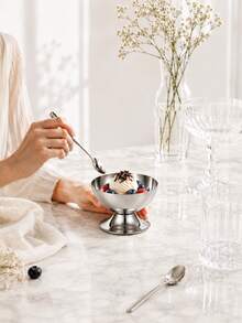 1 chiếc bát tráng miệng bằng thép không gỉ, đĩa trái cây, bát kem, bát pudding, khay bạc, thiết kế tối giản cao cấp, phù hợp cho nhà hàng, đám cưới, tiệc tùng, lễ kỷ niệm và sử dụng hàng ngày. - Bạc - Xem 3