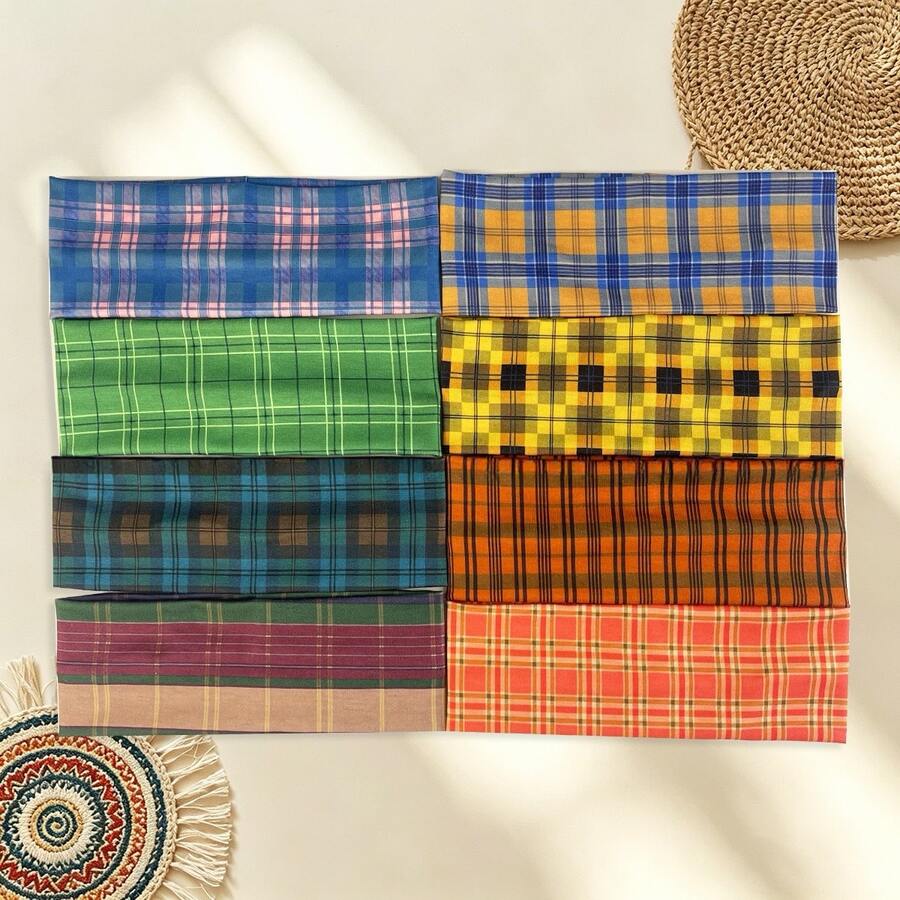1pc Retro Colorful Plaid Headband, Fashion Street Style Sporty Elastic Headwrap, Polyester Material - Multicolor - View 1