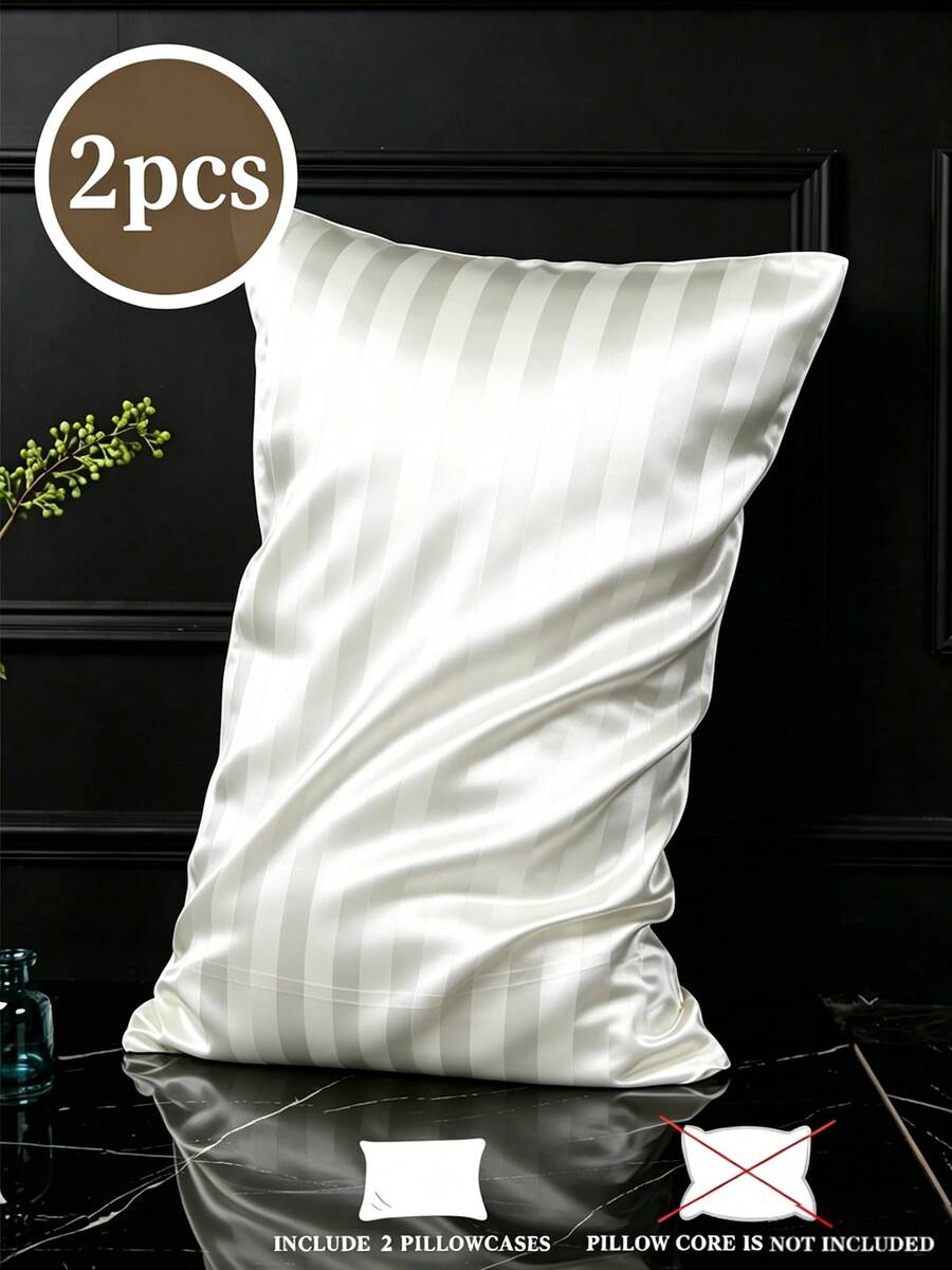 2pcs Silky Satin Pillowcase Set, Soft & Breathable, Anti-Wrinkle, Gentle On Hair & Skin, Improve Sleep Quality. Pillowcases Only, No Filling, Luxurious Satin, Super Soft & Breathable, Machine Washable. Ideal Gift For Family And Travel. Envelope Closure, Cool & Comfortable, Deluxe Bedding Pillowcases, Super Soft Hotel-Style Pillowcases, Fit Standard Full, Queen And King Size Beds - White - View 1