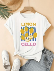 Yellow Lemons Symbolizing Freshness, Vitality, And Joy, Alongside Slices Evoking Warm Days And Positive Energy, Make This A Comfortable, Casual Women's T-Shirt Perfect For Summer. - 白色 - 查看 1