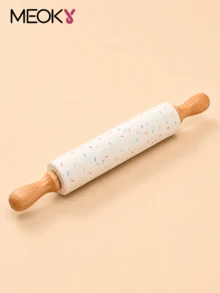 Rouleau à pâtisserie en silicone anti-adhésif Meoky avec motif bonbon coloré et manche en bois, rouleau à pâte de cuisine, convient pour le fondant, les biscuits, la pâte, la pizza, la tarte, le roulement de pâte lisse, outil de décoration de gâteau, idéal pour la pâtisserie à la maison, accessoire de pâtisserie mignon, convient aux débutants et aux passionnés de pâtisserie - Voir 1