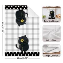 2pcs Cute Cartoon Black Cat Pattern Kitchen Towels, Soft Polyester Material Dish Cloths, Suitable For Kitchen Decor, Cleaning, Holiday Party Decoration, Kitchen & Bathroom Essentials, Home Decor, Housewarming Gift - Multicolor - View 4
