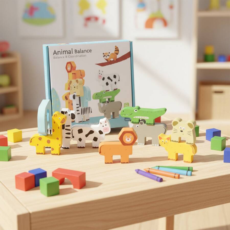 1 Set de Bloques de Madera con Animales, Juguetes de Apilamiento y Clasificación, Juguetes Educativos para Niños, Juguetes de Aprendizaje Preescolar para el Desarrollo de Habilidades Motoras Finas