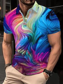 Abstract Flow Of Colorful Energy Symbolizing Passion Creativity And Freedom With Dynamic Brushstroke Movement 3D Printed Boys POLO Shirt For Men Casual Summer Wear - Multicolor - View 5