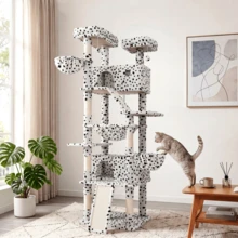 HOOMIC 81-Inch Large Cat Tree Tower For Indoor Cats, Multi-Level Cat Condo With Plush Perches, Sisal Scratching Posts, Cozy Basket, Dangling Pom-Pom Toys & Wide Stable Base, Platform Stabilizer, White With Black Spots - Đen và trắng - Xem 4