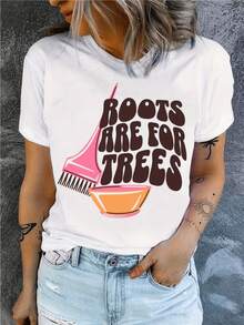 A Graphic Celebrating The Natural Connection Between Roots And Trees With An Inspiring  Message And Large-Format Artistic Lettering. Comfortable Casual Women's T-Shirt With A Positive Message And Retro Touch - White - View 8